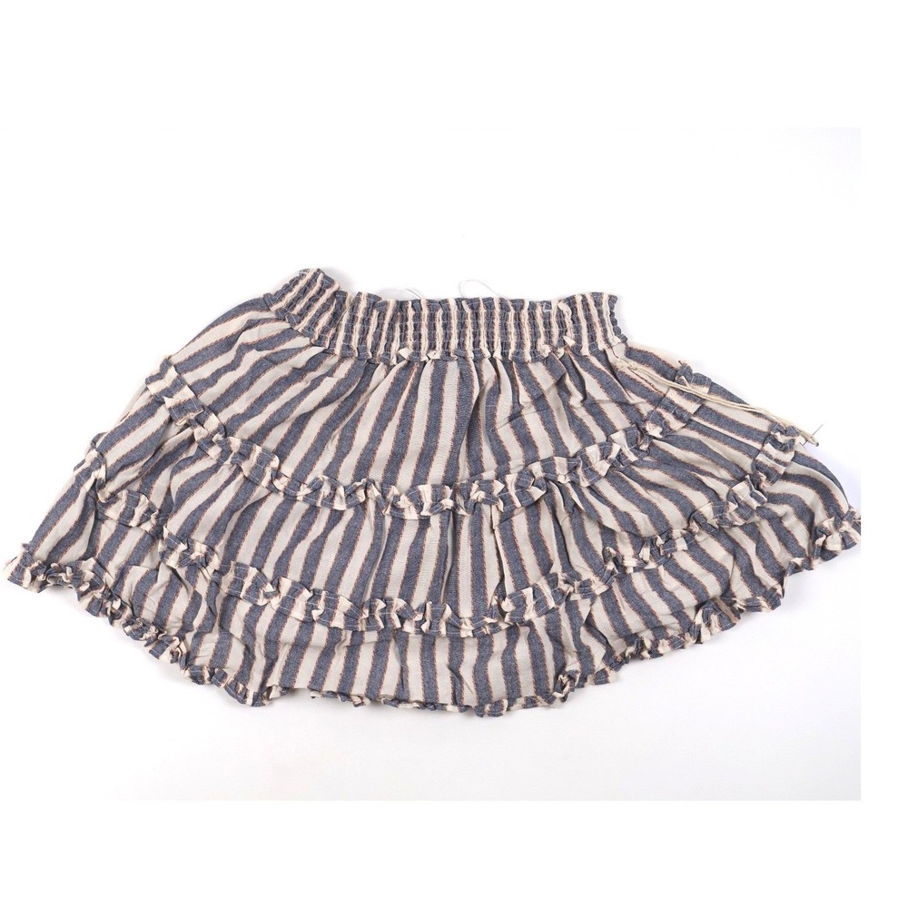 Lumiere Tiered Ruffle Skirt Blue Cream Striped Large NWT